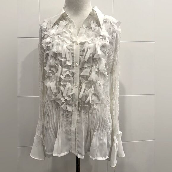 Notations Tops - Elegant White Ruffle Blouse size XL